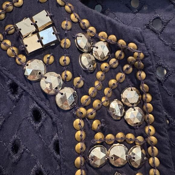 Chico’s Jacket Small (0) Navy Blue Eyelet Studded Open Front Sailor‎ Nautical - Picture 5 of 11